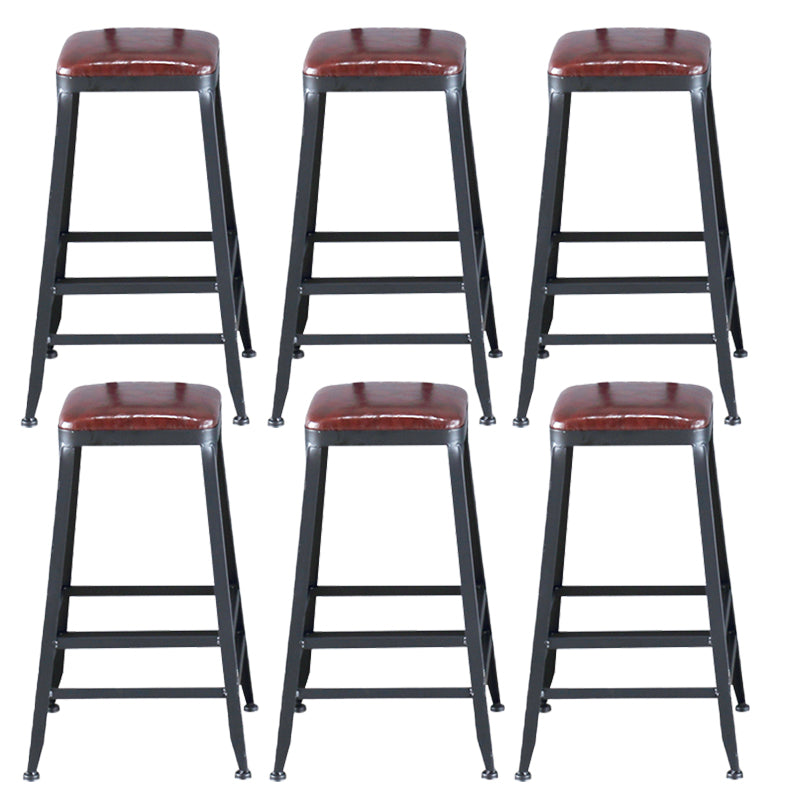 Industrial Armless Counter Stool Iron Bar Stool with Pedal and Leather Cushion