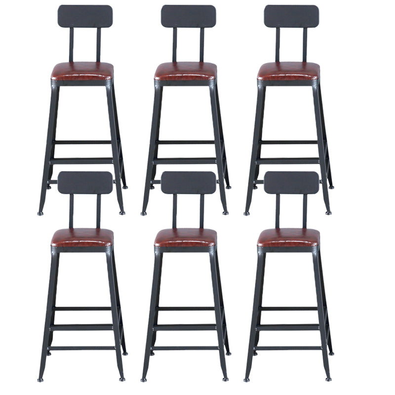 Industrial Armless Counter Stool Iron Bar Stool with Pedal and Leather Cushion