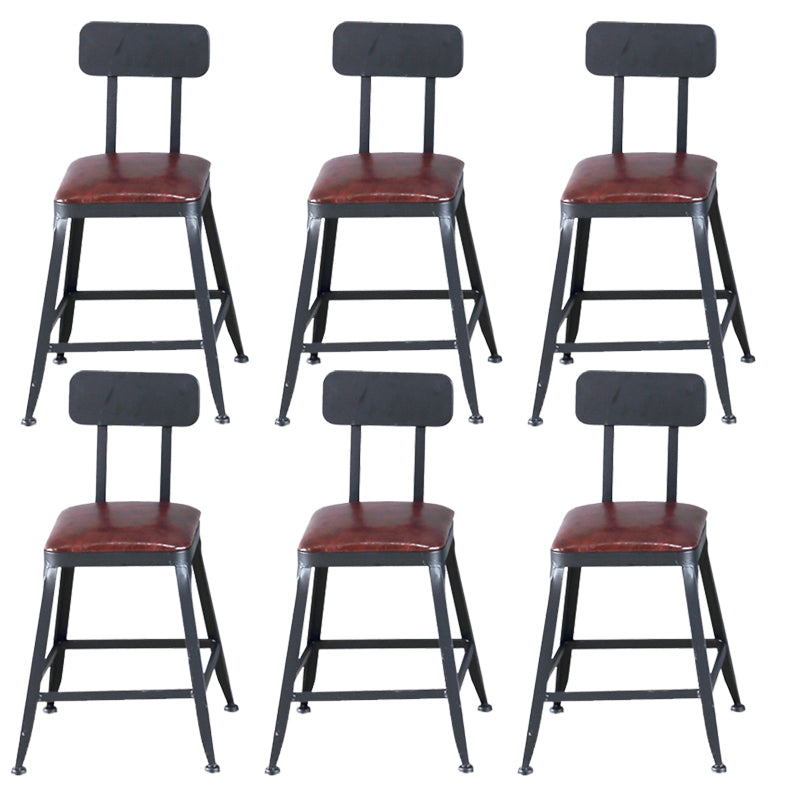 Industrial Armless Counter Stool Iron Bar Stool with Pedal and Leather Cushion