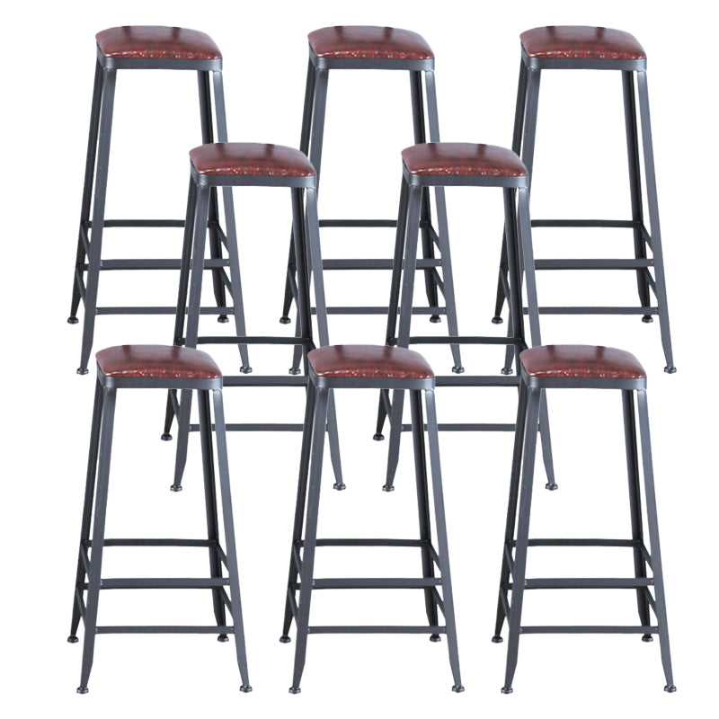 Industrial Armless Counter Stool Iron Bar Stool with Pedal and Leather Cushion