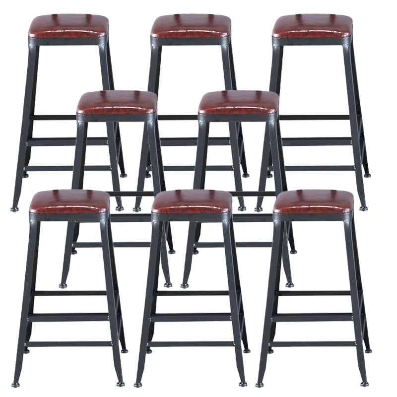 Industrial Armless Counter Stool Iron Bar Stool with Pedal and Leather Cushion