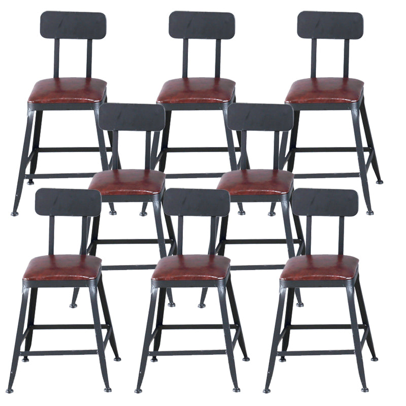 Industrial Armless Counter Stool Iron Bar Stool with Pedal and Leather Cushion