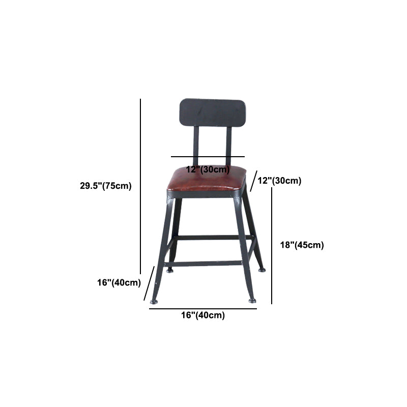 Industrial Armless Counter Stool Iron Bar Stool with Pedal and Leather Cushion
