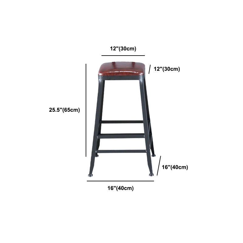 Industrial Armless Counter Stool Iron Bar Stool with Pedal and Leather Cushion