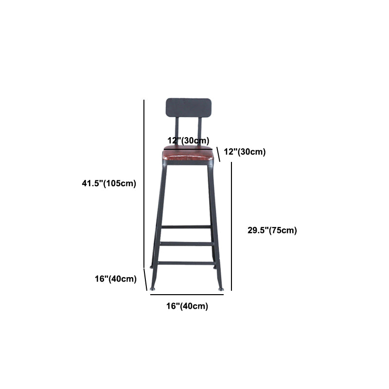 Industrial Armless Counter Stool Iron Bar Stool with Pedal and Leather Cushion
