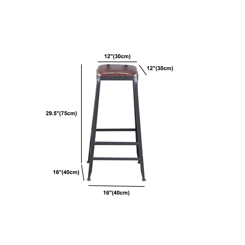 Industrial Armless Counter Stool Iron Bar Stool with Pedal and Leather Cushion