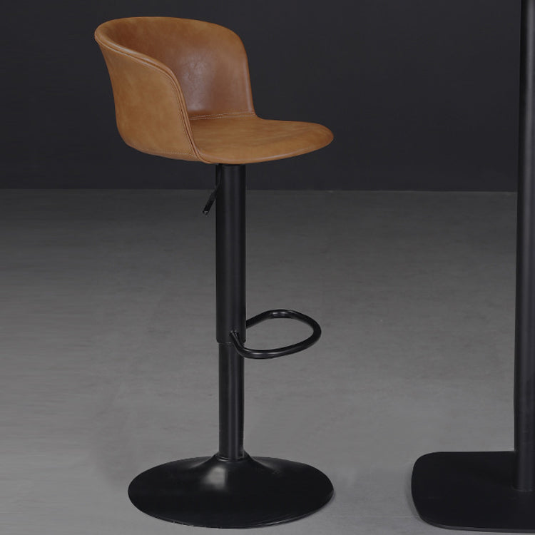 Contemporary Adjustable Height Barstool Faux Leather Swivel Barstool
