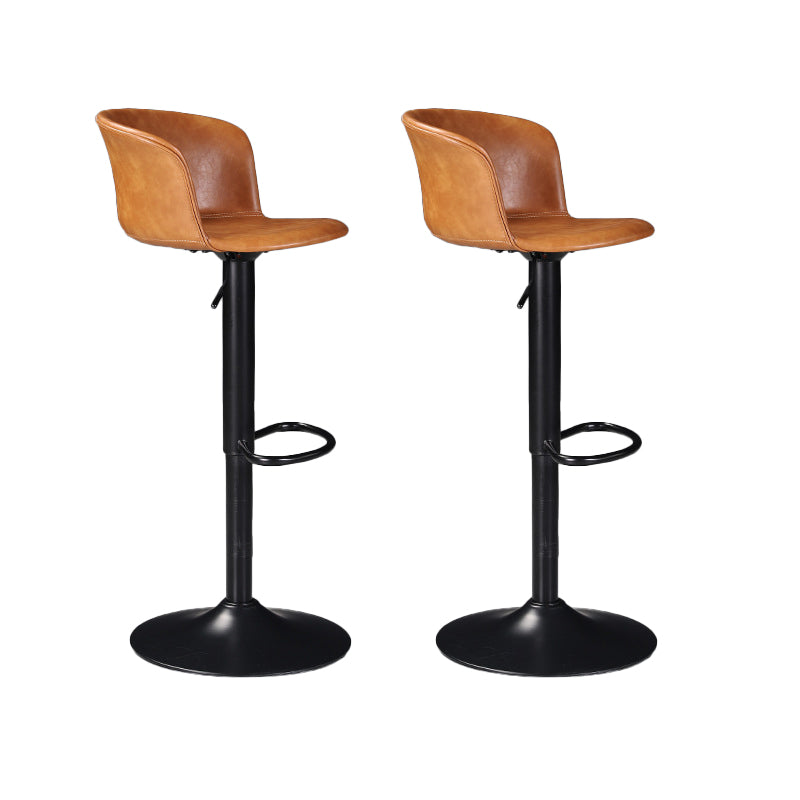 Contemporary Adjustable Height Barstool Faux Leather Swivel Barstool