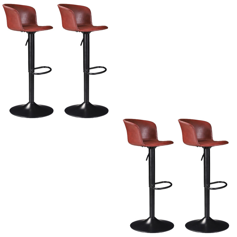 Contemporary Adjustable Height Barstool Faux Leather Swivel Barstool