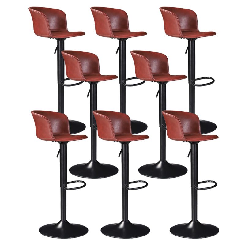 Contemporary Adjustable Height Barstool Faux Leather Swivel Barstool