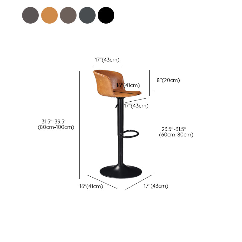 Contemporary Adjustable Height Barstool Faux Leather Swivel Barstool