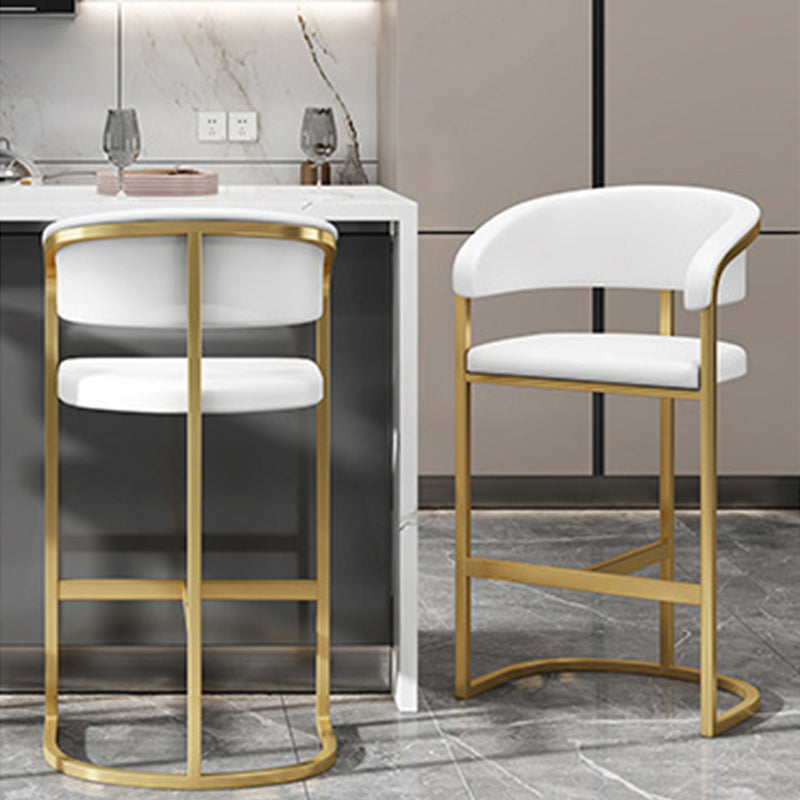 Glam Restaurant Leather Stool Matte Finish Metal Footrest Barstool