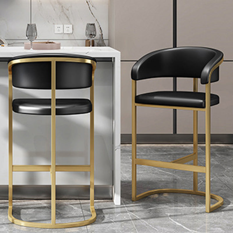 Glam Restaurant Leather Stool Matte Finish Metal Footrest Barstool
