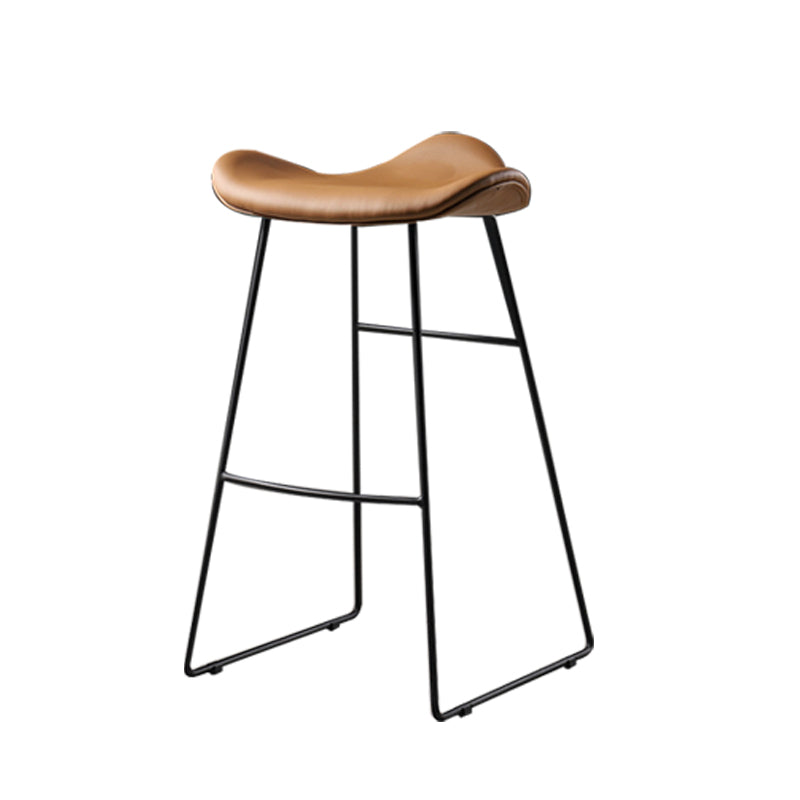Contemporary Armless Backless Counter Stool Iron Bar Stool with Footrest