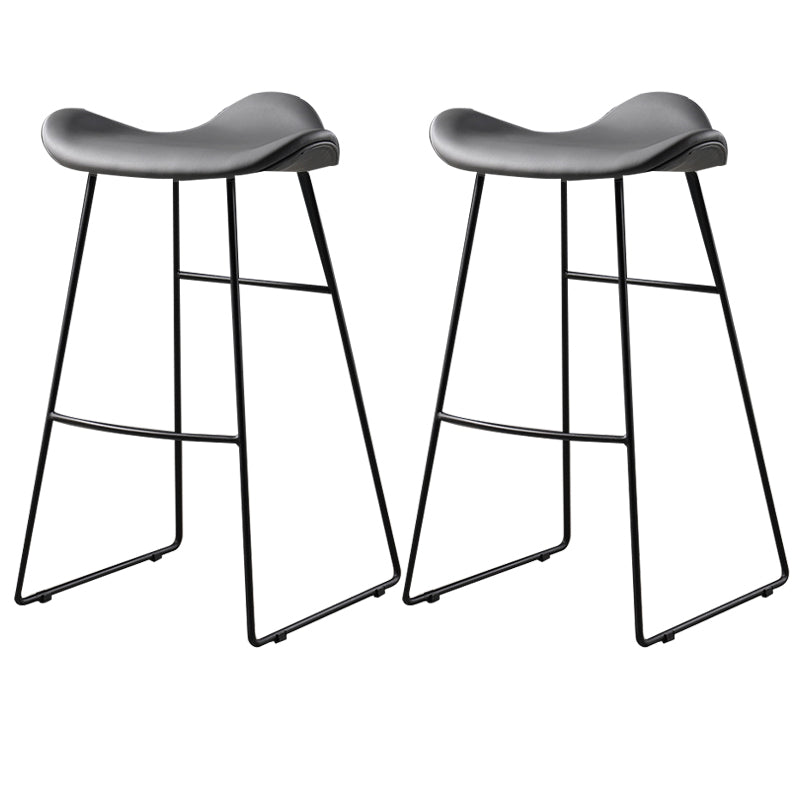 Contemporary Armless Backless Counter Stool Iron Bar Stool with Footrest