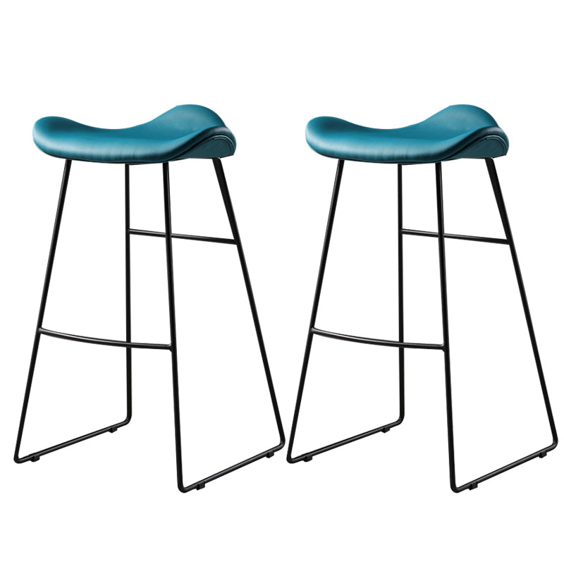Contemporary Armless Backless Counter Stool Iron Bar Stool with Footrest
