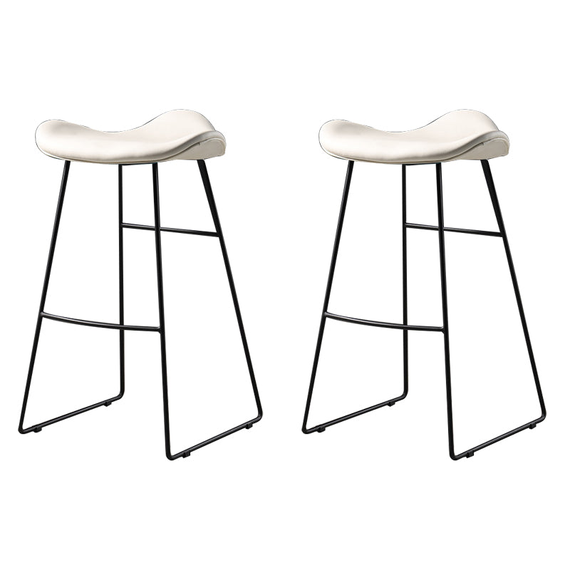 Contemporary Armless Backless Counter Stool Iron Bar Stool with Footrest