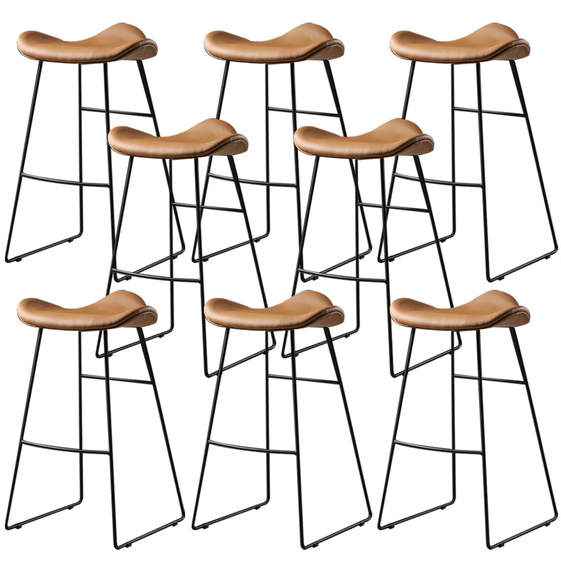 Contemporary Armless Backless Counter Stool Iron Bar Stool with Footrest
