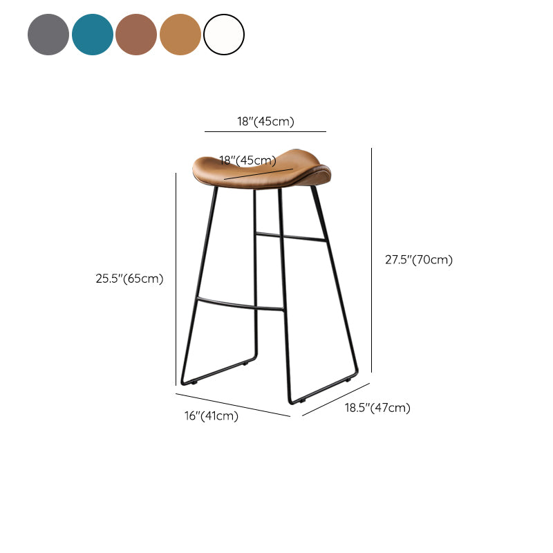 Contemporary Armless Backless Counter Stool Iron Bar Stool with Footrest