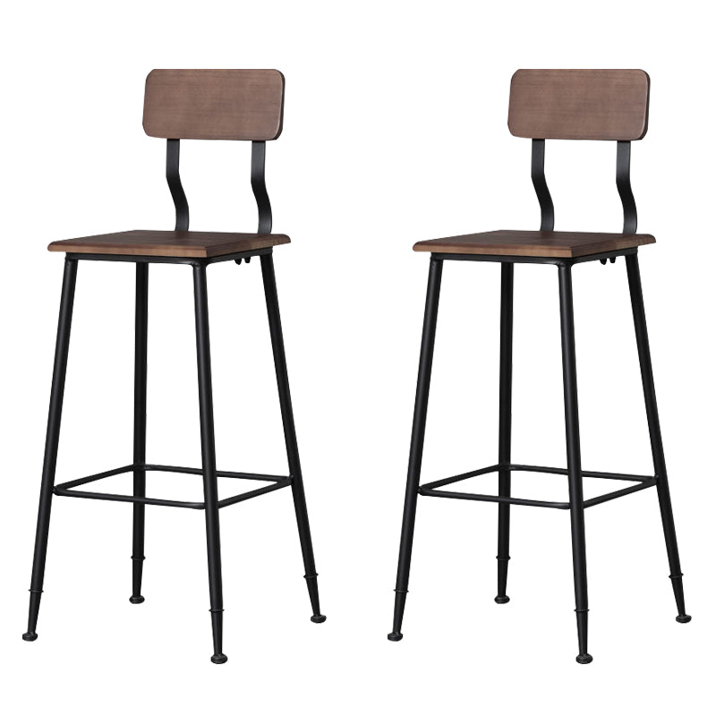 Modern Style Iron Barstool Solid Wood Seat Bar Chair with Backrest