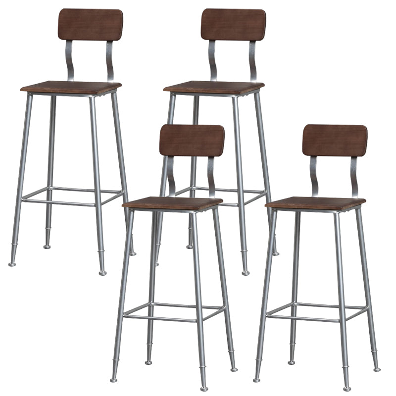 Modern Style Iron Barstool Solid Wood Seat Bar Chair with Backrest