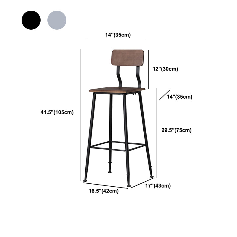 Modern Style Iron Barstool Solid Wood Seat Bar Chair with Backrest