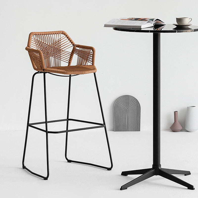 Contemporary Plastic Barstool Armed Stool with Steel Black Frame