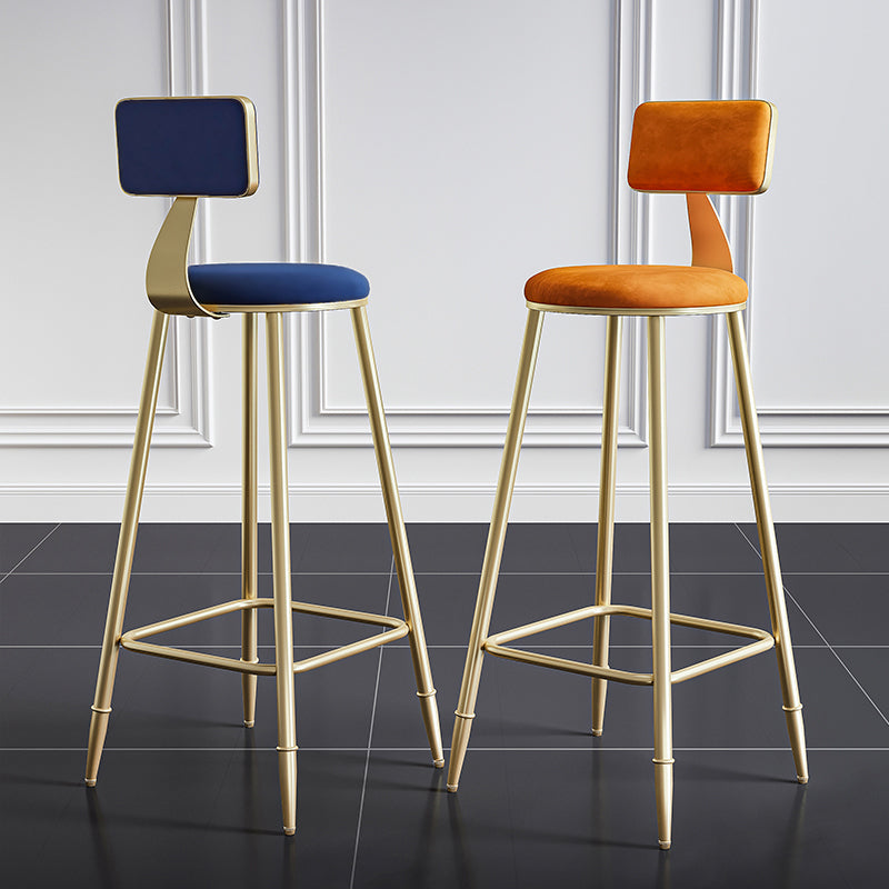 Nordic Backrest Armless Counter Stool Iron Cashier Bar Stool with Velvet Cushion
