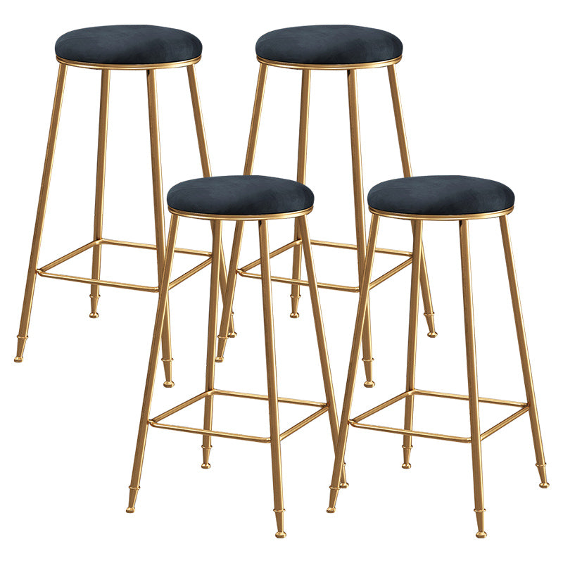 Contemporary Bar Stool Round Seat Barstool with Footrest and Metal Base