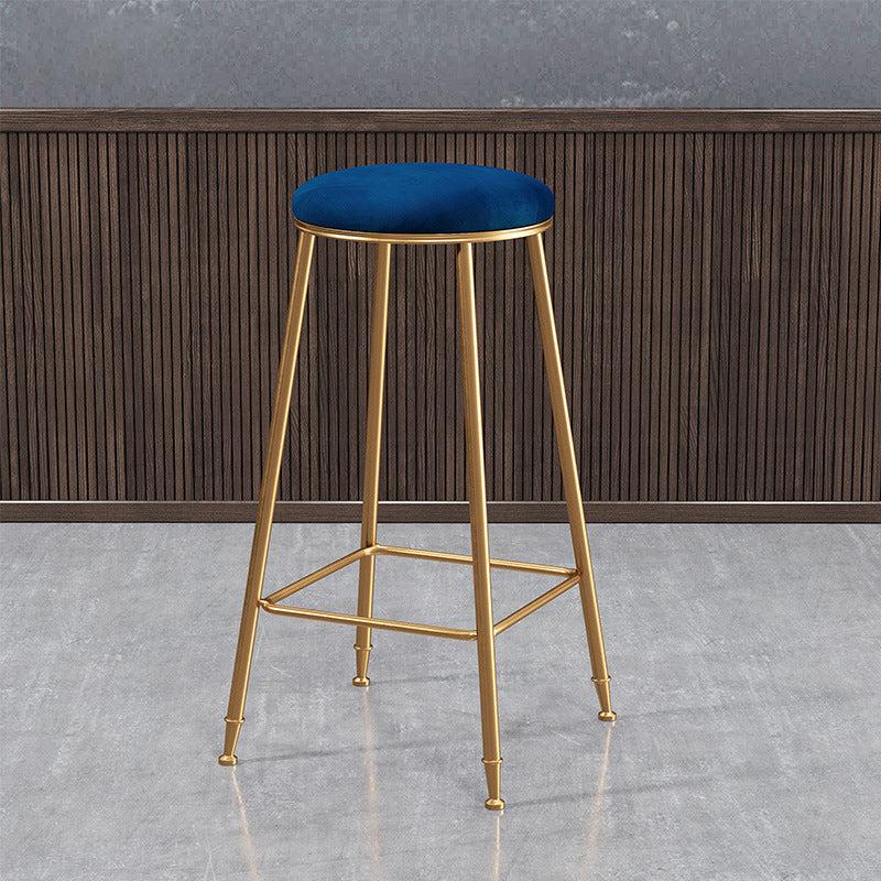 Contemporary Bar Stool Round Seat Barstool with Footrest and Metal Base