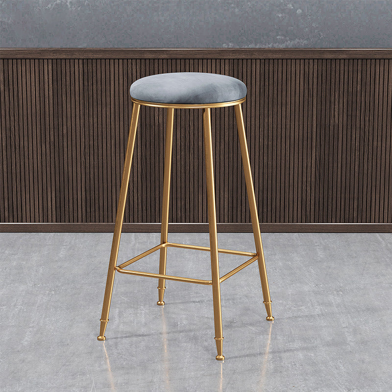 Contemporary Bar Stool Round Seat Barstool with Footrest and Metal Base