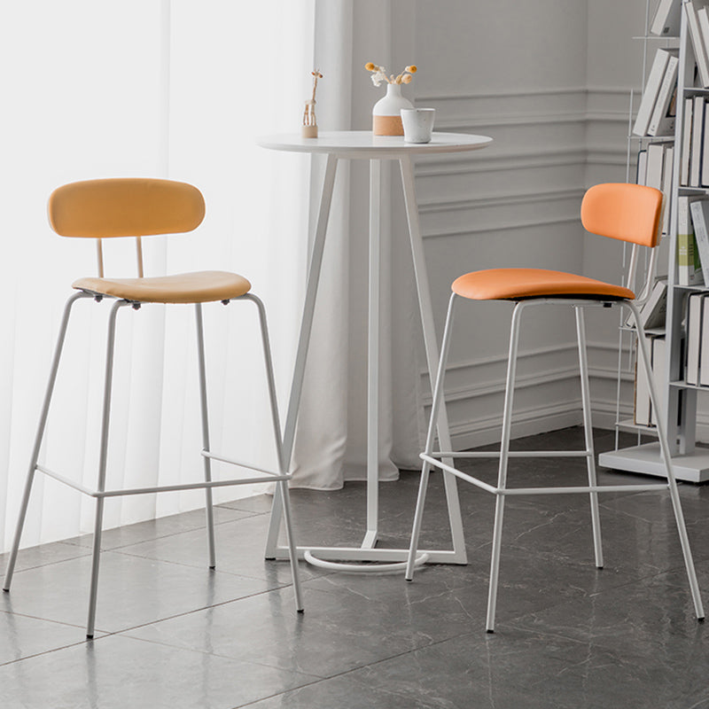 Industrial Iron Legs Bar Stool PU Leather Low Back Barstools for Living Room