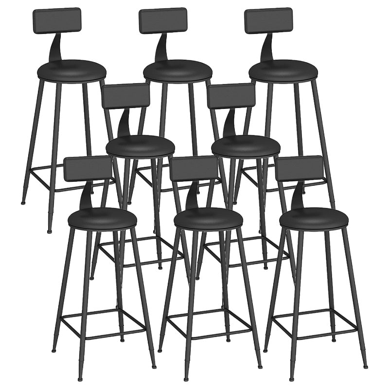 Industrial Backrest Counter Stool Iron Bar Stool with Leather Cushion and Footrest