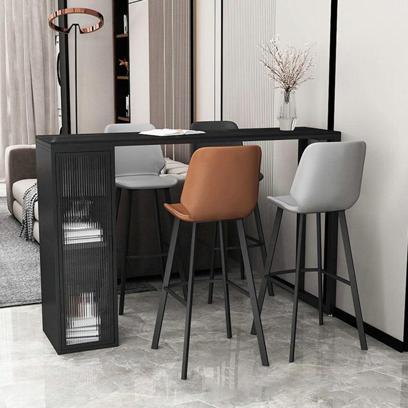 Industrial Backrest Counter Stool Iron Bar Stool with Leather Cushion and Footrest