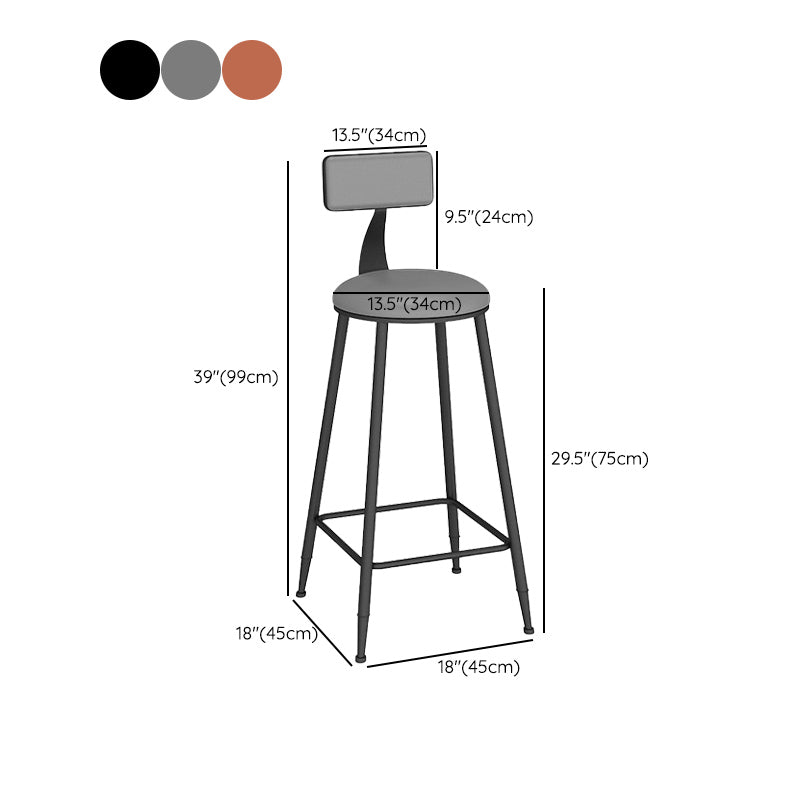 Industrial Backrest Counter Stool Iron Bar Stool with Leather Cushion and Footrest