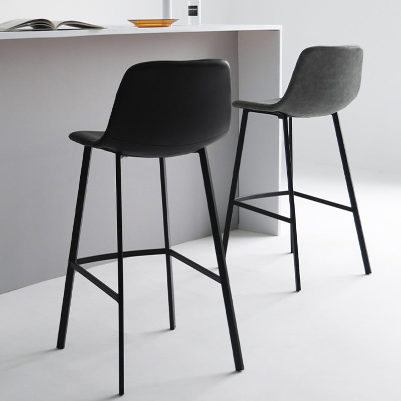 Industrial Bucket Counter Chair Faux Leather Footrest Dining Stool with Black Base