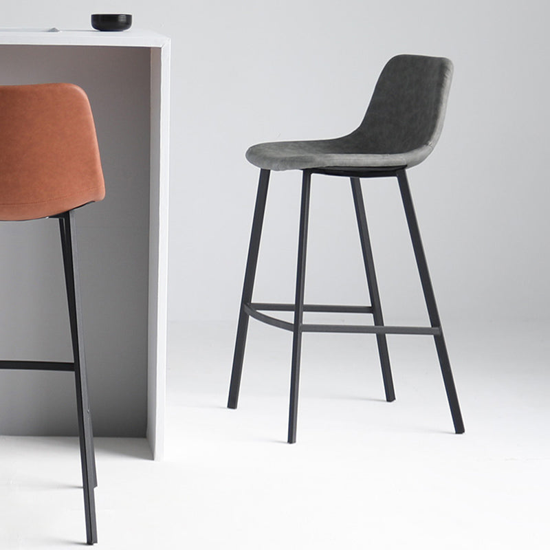 Industrial Bucket Counter Chair Faux Leather Footrest Dining Stool with Black Base