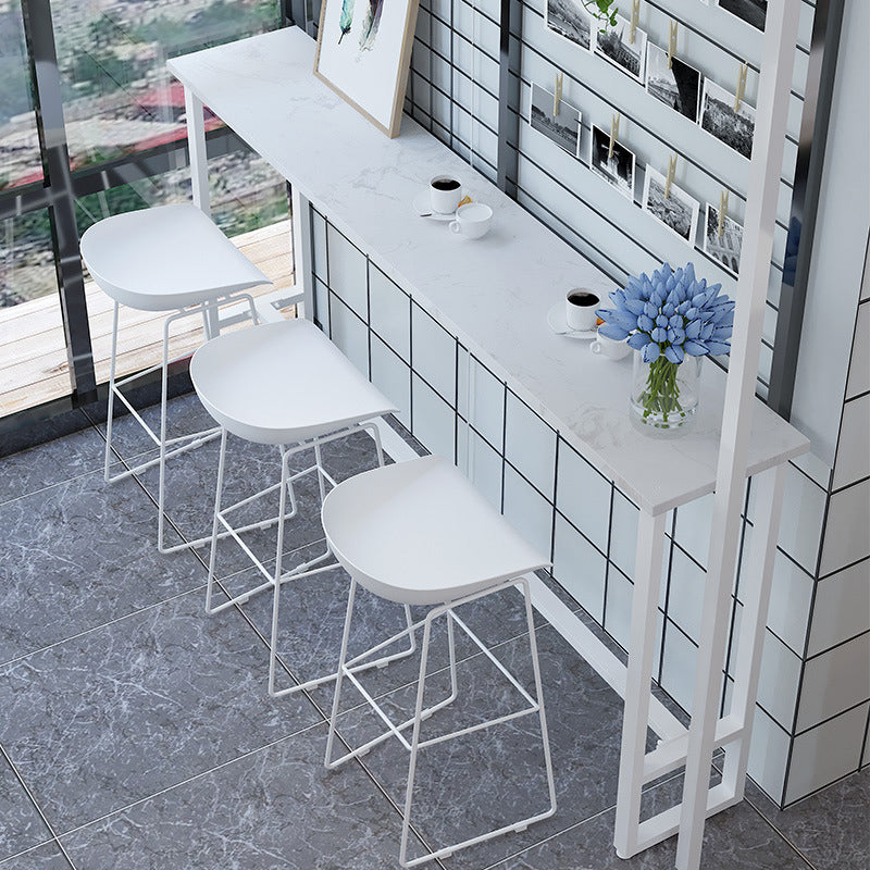 Glam Pub Table Rectangle Stone Bar Table with Trestle Base for Indoor