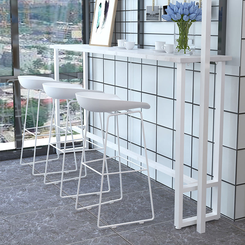 Glam Pub Table Rectangle Stone Bar Table with Trestle Base for Indoor