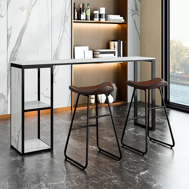 Rectangle Pub Table Faux Marble Bar Height Cocktail Table with Shelves