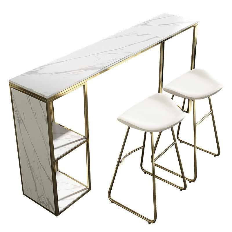 Rectangle Pub Table Faux Marble Bar Height Cocktail Table with Shelves