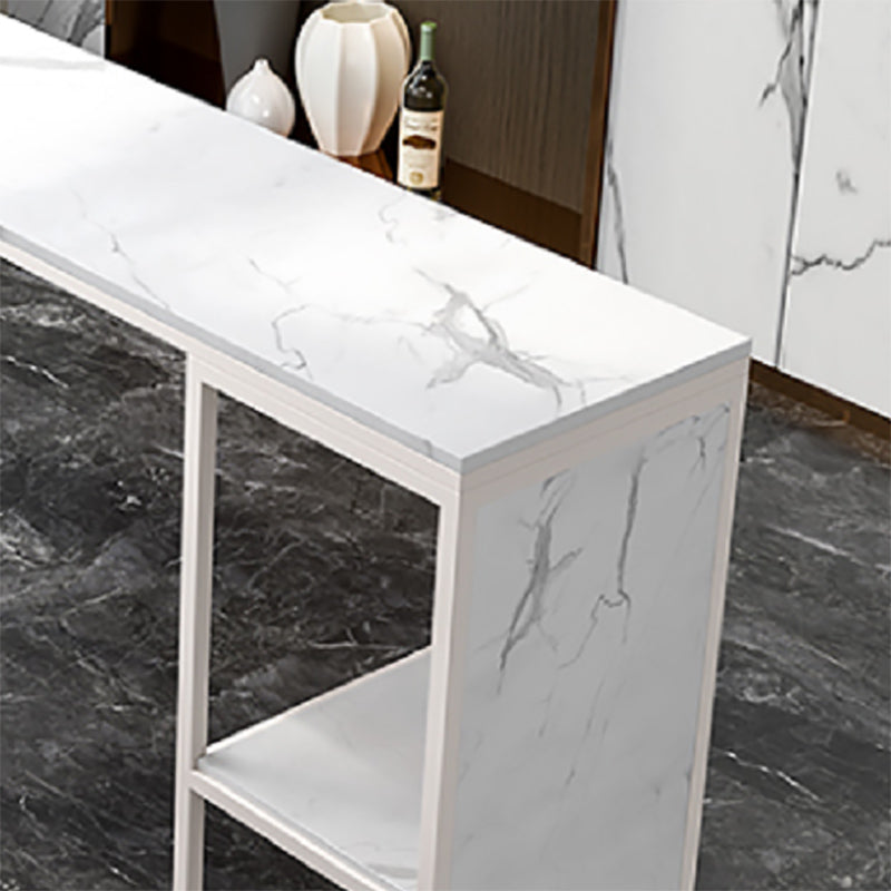 Rectangle Pub Table Faux Marble Bar Height Cocktail Table with Shelves