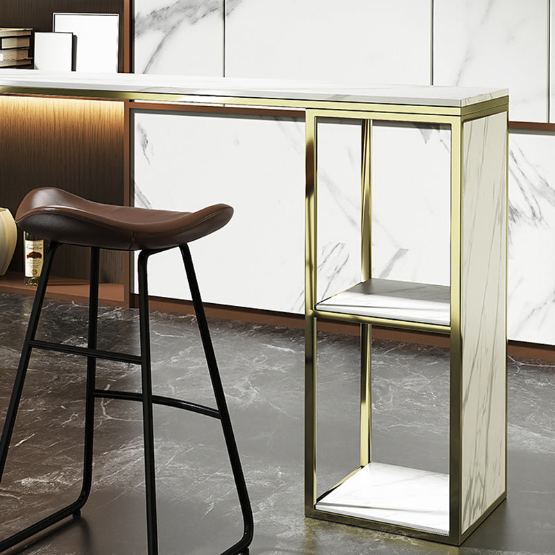 Rectangle Pub Table Faux Marble Bar Height Cocktail Table with Shelves