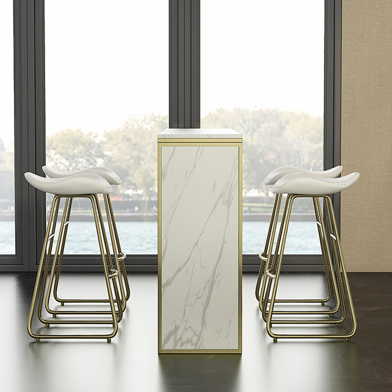 Rectangle Pub Table Faux Marble Bar Height Cocktail Table with Shelves