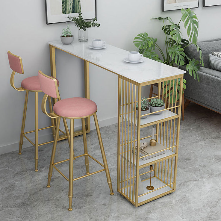 Glam Pub Table Bar Height Rectangle Gold Metal Base Bar Table for Outdoor