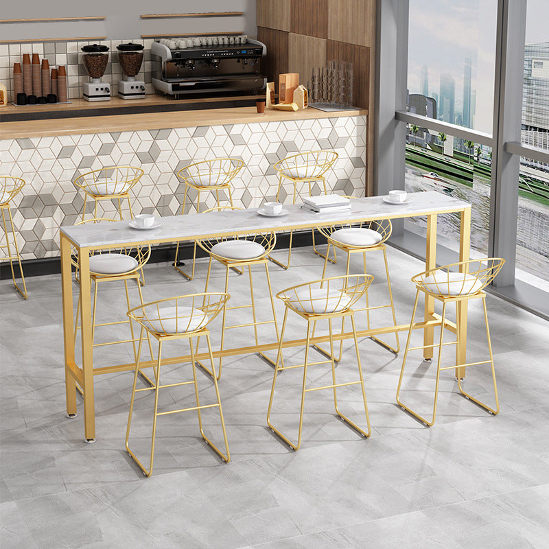 Glam Pub Table Bar Height Rectangle White Stone Top Bar Table