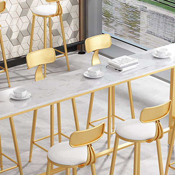 Glam Pub Table Bar Height Rectangle White Stone Top Bar Table