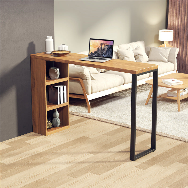 Solid Wood Bistro Table Brown Rectangle Bar Height Pub Table with 3-shelf