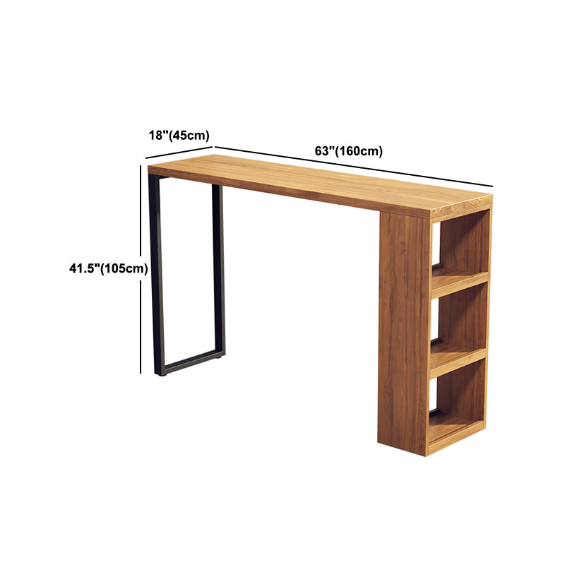 Solid Wood Bistro Table Brown Rectangle Bar Height Pub Table with 3-shelf