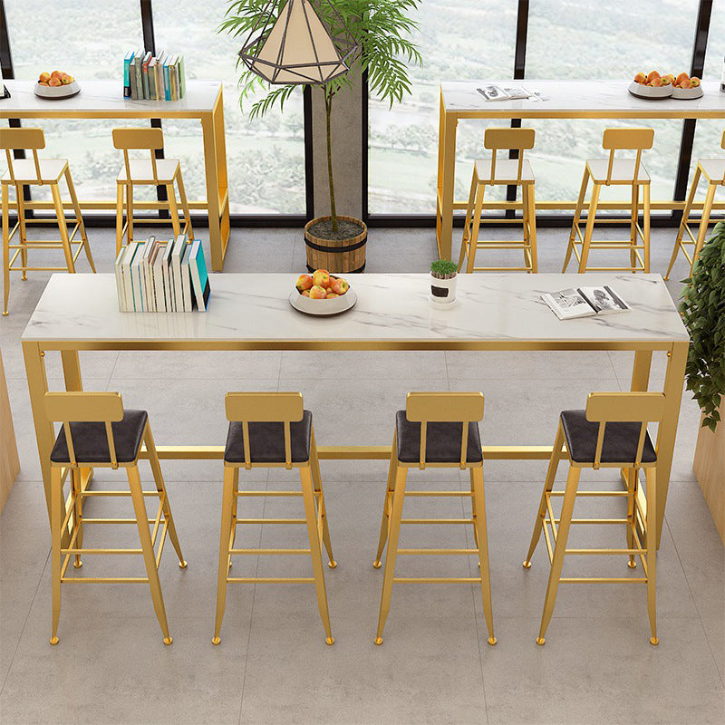 Rectangle Pub Table Bar Height Glam Stone Top Bar Table for Indoor